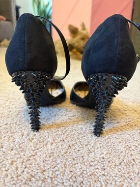 Studded Black Suede Ankle-Strap Heels